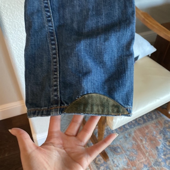 Yag Denim flare Lowrise suede leather accents bohemian Gypsy hippie cottagecore - Picture 10 of 11